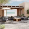 Resaro 8-Piece Outdoor Modular Natural Teak Sectional Fluted Sofa Set in Gray