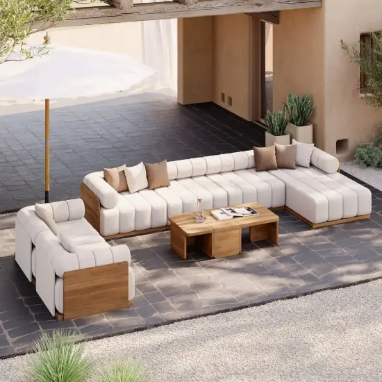 Resaro 9-Piece Outdoor Modular Natural Teak Sectional Fluted Sofa Set – AUD-H3006