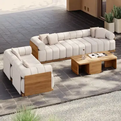 Picture of Resaro 8-Piece Outdoor Modular Natural Teak Sectional Fluted Sofa Set – AUD-H3007
