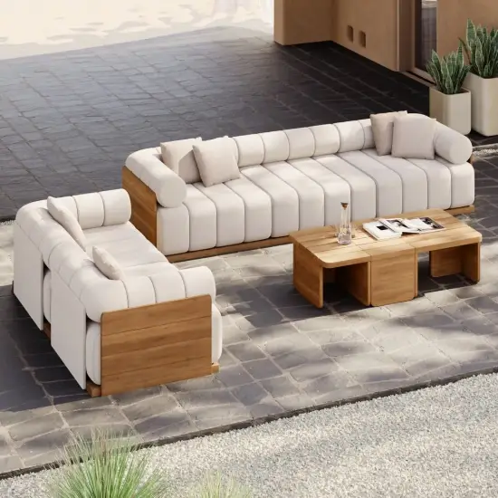 Resaro 8-Piece Outdoor Modular Natural Teak Sectional Fluted Sofa Set – AUD-H3007