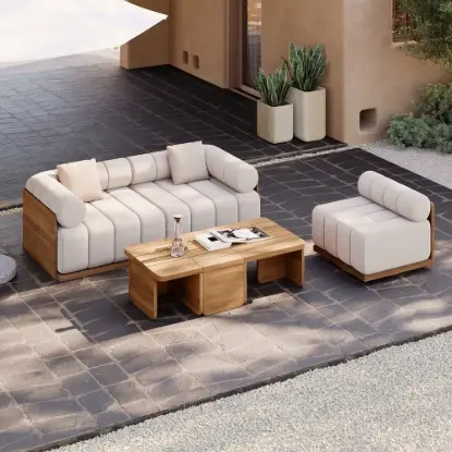 Picture of Resaro 6-Piece Outdoor Modular Natural Teak Sectional Fluted Sofa Set