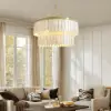 Picture of Enseo Coastal 8-Light Capiz Shell 2-Tiered Faceted Chandelier Pendant Light Gold White