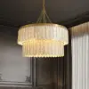 Picture of Enseo Coastal 8-Light Capiz Shell 2-Tiered Faceted Chandelier Pendant Light Gold White