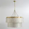 Picture of Enseo Coastal 8-Light Capiz Shell 2-Tiered Faceted Chandelier Pendant Light Gold White