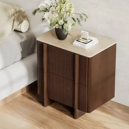Picture of Lineva 24" 2-Drawer Nightstand with Faux Travertine Stone Top