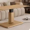 Modern 47" Natural Wood Veneer Height-Adjustable Coffee Table with Pedal Control