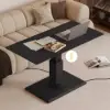 Modern 47" Black Wood Veneer Height-Adjustable Coffee Table with Pedal Control
