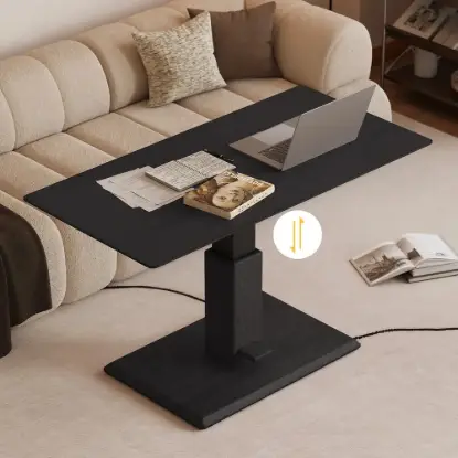 Picture of Modern 47" Black Wood Veneer Height-Adjustable Coffee Table with Pedal Control