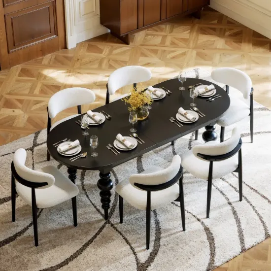 Dining Set 67"-79" Extendable Black Dining Table Black with 6 Chairs