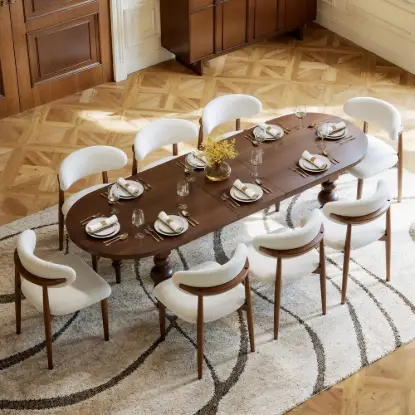 Dining Set 79"-94" Extendable Walnut Dining Table Walnut with 8 Chairs