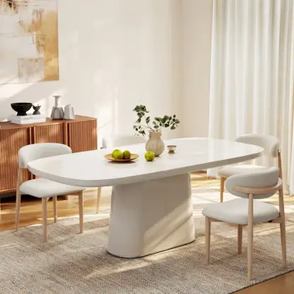 Picture of Modern 79" Oval Faux Travertine Sintered Stone Dining Table, Seats 6