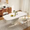 Modern 79" Oval Faux Travertine Sintered Stone Dining Table, Seats 6