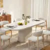 Modern 79" Oval Faux Travertine Sintered Stone Dining Table, Seats 6