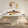Modern 79" Oval Faux Travertine Sintered Stone Dining Table, Seats 6