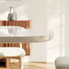 Modern 79" Oval Faux Travertine Sintered Stone Dining Table, Seats 6