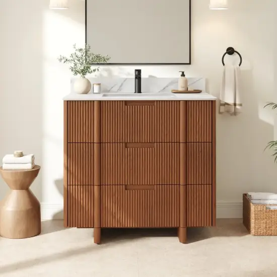 Lineva 36" Fluted Single Bathroom Vanity with Sink and Sintered Stone Top