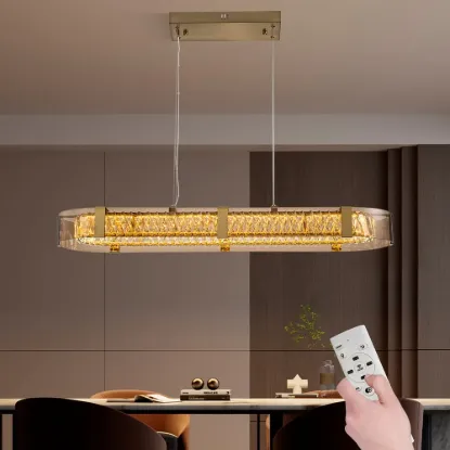 Orlova Linear Crystal Kitchen Island Light with Remote, 3-CCT Dimmable LED