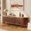 79" Ash Wood Walnut Fluted TV Stand with Sintered Stone Top