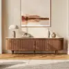 79" Ash Wood Walnut Fluted TV Stand with Sintered Stone Top