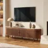 79" Ash Wood Walnut Fluted TV Stand with Sintered Stone Top