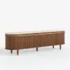 79" Ash Wood Walnut Fluted TV Stand with Sintered Stone Top