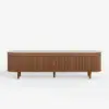 79" Ash Wood Walnut Fluted TV Stand with Sintered Stone Top
