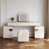 Horva Extendable Ivory Makeup Vanity Set with LED Mirror and Vanity Stool (57"–73")