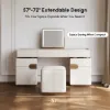 Horva Extendable Ivory Makeup Vanity Set with LED Mirror and Vanity Stool (57"–73")