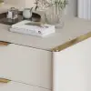 Modern Saddle Leather 2-Drawer Nightstand with Faux Travertine Stone Top