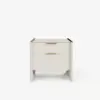 Modern Saddle Leather 2-Drawer Nightstand with Faux Travertine Stone Top