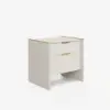 Modern Saddle Leather 2-Drawer Nightstand with Faux Travertine Stone Top