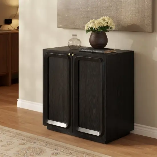 31" Ash Wood Veneer TV Stand with Wood Doors & Storage
