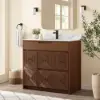 92cm Walnut Single Bathroom Vanity with Sink and Sintered Stone Top