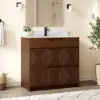 92cm Walnut Single Bathroom Vanity with Sink and Sintered Stone Top