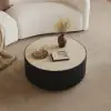 Aura 35" Round Black Slatted Sintered Stone Coffee Table with 2 Drawers