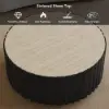 Aura 35" Round Black Slatted Sintered Stone Coffee Table with 2 Drawers