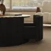 Aura 35" Round Black Slatted Sintered Stone Coffee Table with 2 Drawers