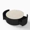 Aura 35" Round Black Slatted Sintered Stone Coffee Table with 2 Drawers