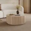 Aura 35" Round Washed White Slatted Sintered Stone Coffee Table with 2 Drawers