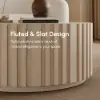 Aura 35" Round Washed White Slatted Sintered Stone Coffee Table with 2 Drawers