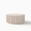 Aura 35" Round Washed White Slatted Sintered Stone Coffee Table with 2 Drawers
