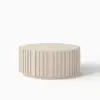 Aura 35" Round Washed White Slatted Sintered Stone Coffee Table with 2 Drawers