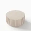 Aura 35" Round Washed White Slatted Sintered Stone Coffee Table with 2 Drawers