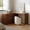 Panvyr Wooden Extendable L-Shaped Makeup Vanity Dresser with Vanity Mirror (49"–94")