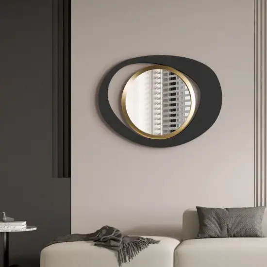90cm Abstract Wall Mirror, Matte Black and Gold, Horizontal or Vertical