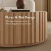 Aura 35" Ash Wood Slatted Round Coffee Table with Sintered Stone Top – Natural