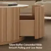 Aura 35" Ash Wood Slatted Round Coffee Table with Sintered Stone Top – Natural