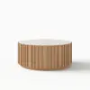 Aura 35" Ash Wood Slatted Round Coffee Table with Sintered Stone Top – Natural
