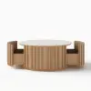 Aura 35" Ash Wood Slatted Round Coffee Table with Sintered Stone Top – Natural