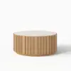 Aura 35" Ash Wood Slatted Round Coffee Table with Sintered Stone Top – Natural
